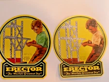 2 -Erector  Set Outside Lid Labels Yellow & Green ) set.-Copies Self Stick
