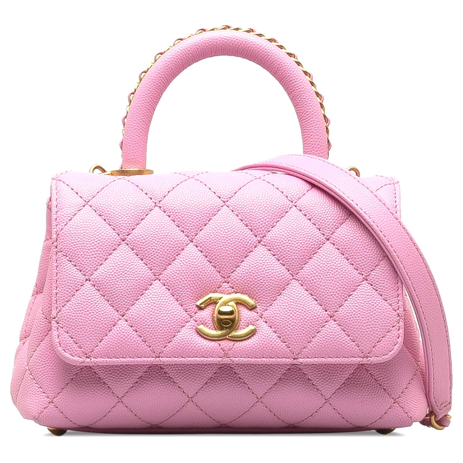 CHANEL Caviar Quilted Mini Coco Chain Handle Flap Bag Pink-image