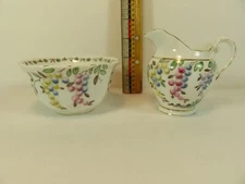 Tuscan Bone China Grape Pattern Small Creamer 2 oz & Open Sugar Bowl 2 1/2 inch