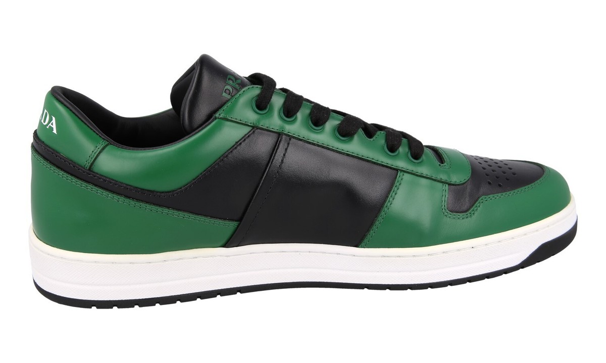PRADA DOWNTOWN SNEAKERS SHOES 2EE364 BLACK/GREEN LEATHER NEW