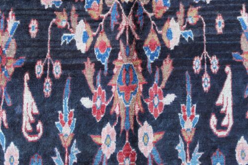 Vintage Hand Made Traditional Oriental Wool Black Blue Large Long Rug 324x125cm - Picture 9 of 16
