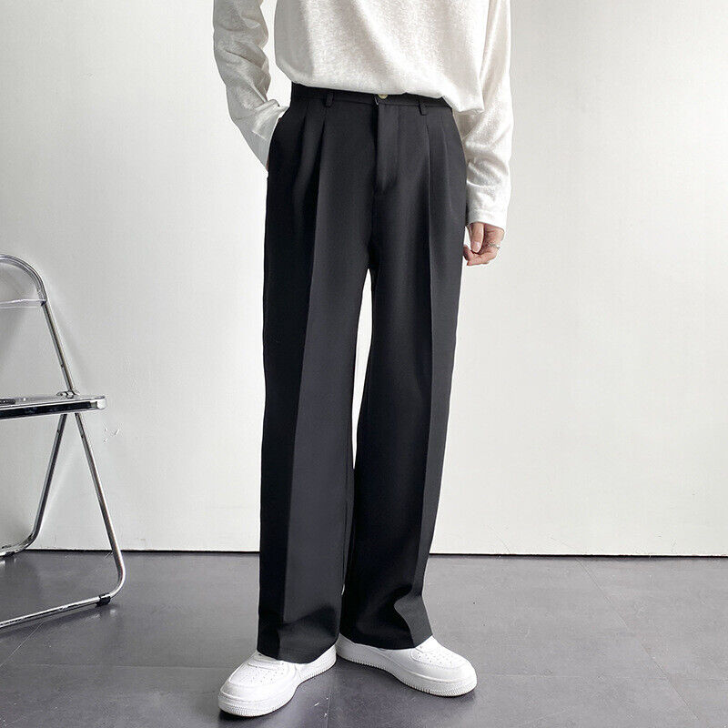 Mens Straight Suit Pants Loose Casual Wide Leg Trousers Business Office  Pants