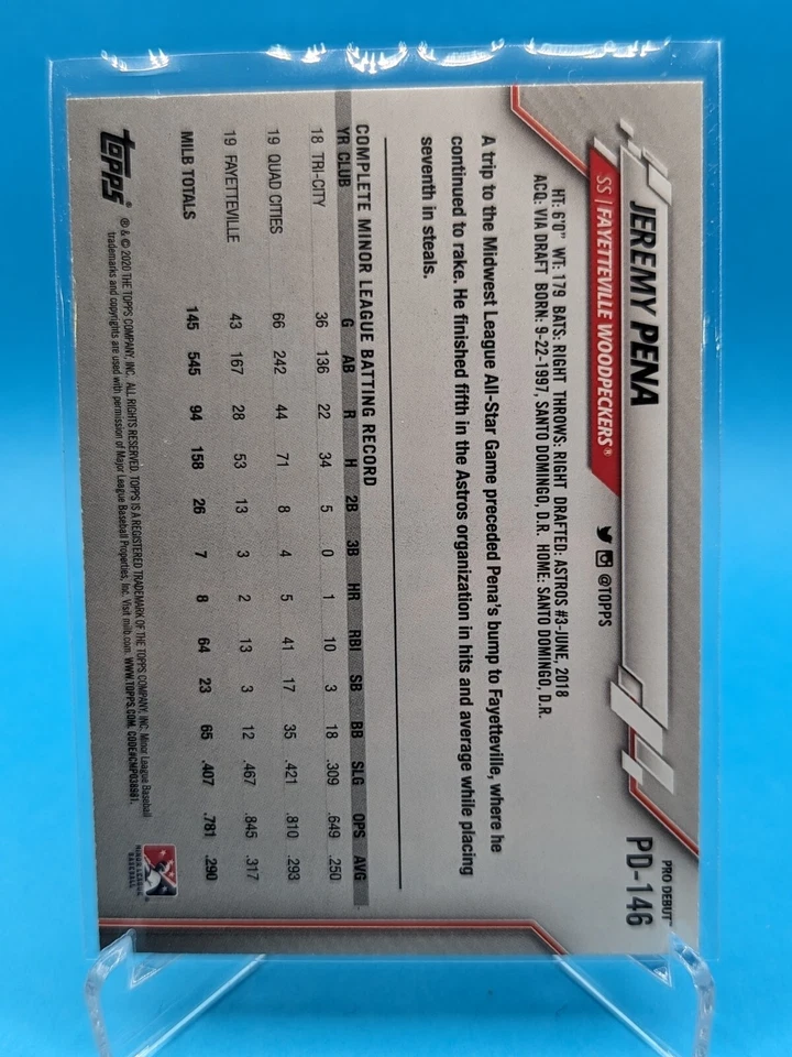 Jeremy Pena 2020 Topps Pro Debut Chrome  #PDC-146 Fayetteville Woodpeckers  - Image 2 of 2