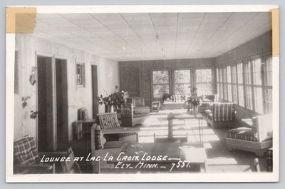 Vintage RPPC Lac La Croix Lodge Lounge Ely Minnesota Postcard