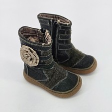 Livie  Luca Toddler Girls Black Embossed Floral Leather Flower Ankle Boots 4