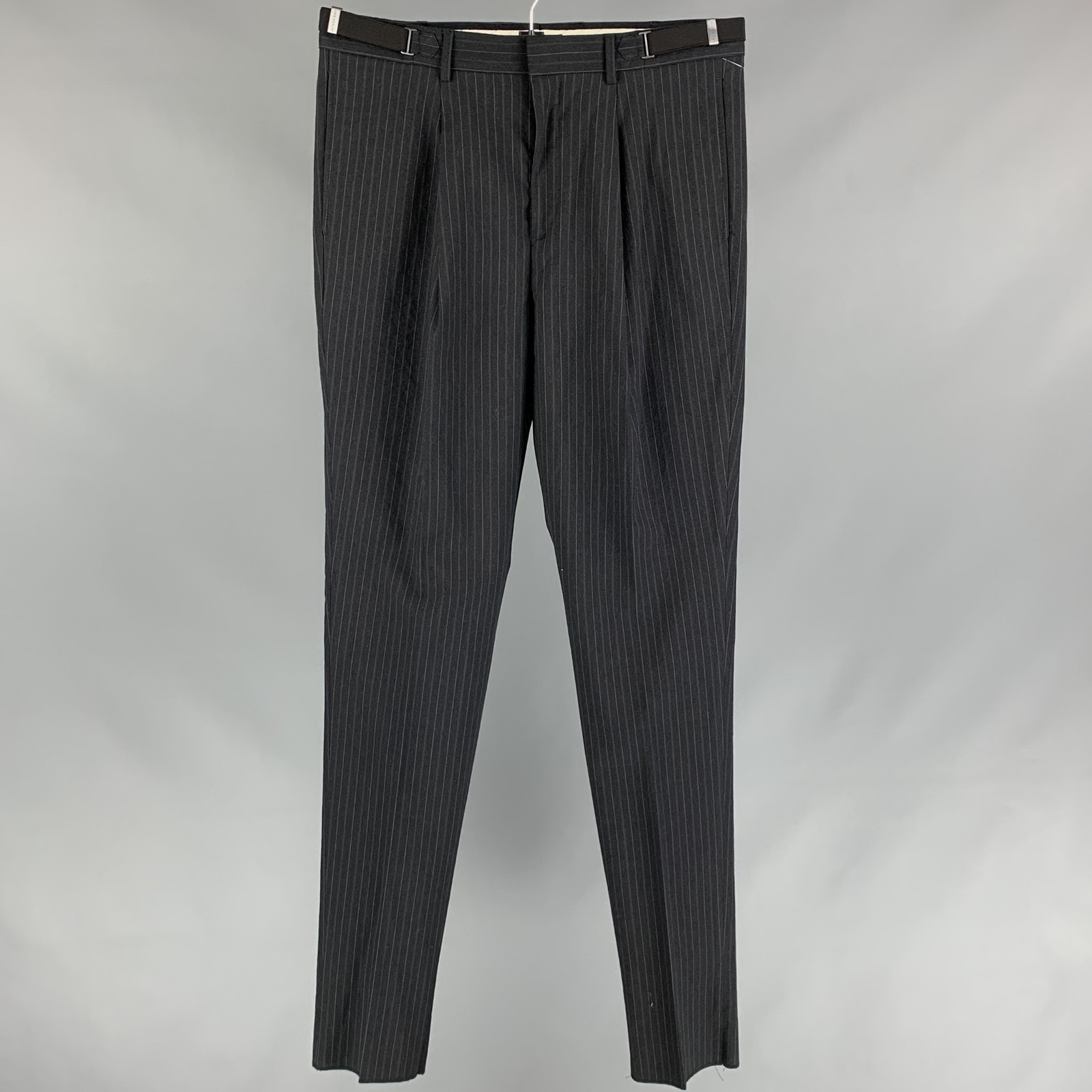 Vintage BURBERRY PRORSUM Size 32 Charcoal Chalkstripe Wool Zip Dress Pants