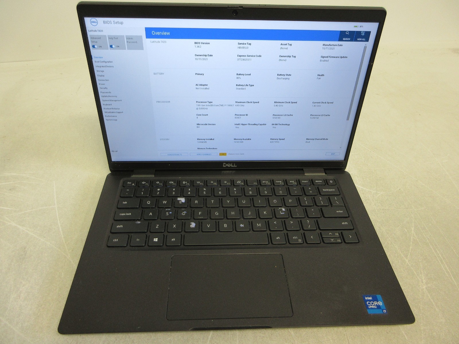 Dell Latitude 7420 Core i7-1185G7 3.00GHz 16GB 256GB Hard Drive No Power Adapter