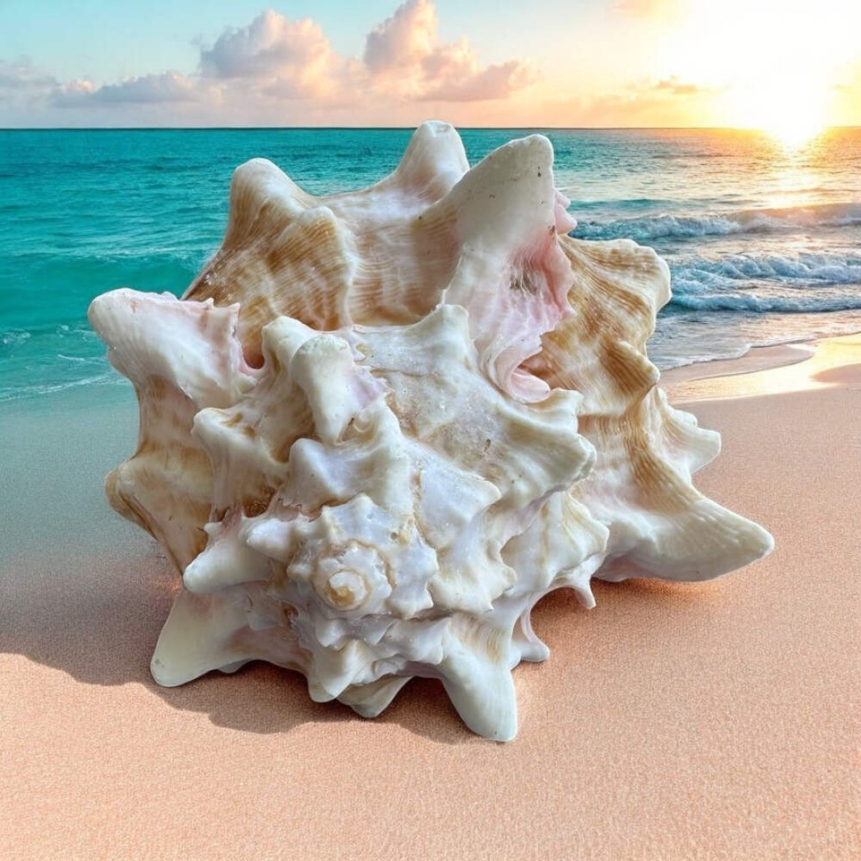 Large Murex Conch Seashell Rare Natural Pink White Spiky Ocean Beach ...
