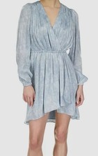 Michael Kors Women's Blue Faux Wrap Long-Sleeve Mini Dress Size XXS