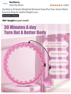 OurStarry 34 Knots Weighted Adjustable Fitness Hoop Pink 400g w/Weighted Ball