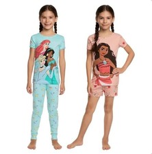 Disney Princess 4pc Pajama Set Cotton Glitter Accents Size 5