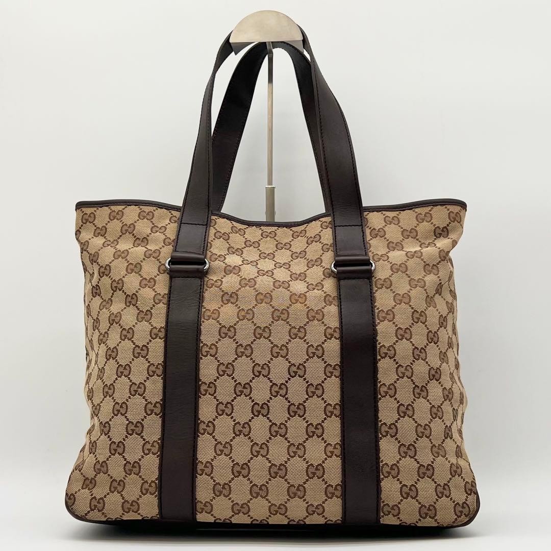 GUCCI Vintage GG Canvas Tote Bag Leather Brown Unisex A4 Authentic thumbnail 3