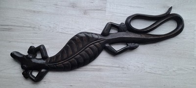 Holzfigur Wanddeko handgeschnitzt schwarz-braun Mahagoni Gecko L: 100cm
