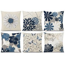 Blue White Pillow Covers 18x18 Set of 18" x 18" Pack of 6 Blue White Beige