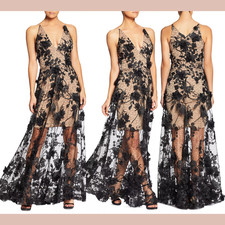 NWT Dress the Population  Medium  Sydney Lace Floral Appliqu  Gown Black J2183