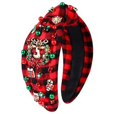 Christmas Headband for Women - Holiday Accessories with Beaded Xmas Reindeer