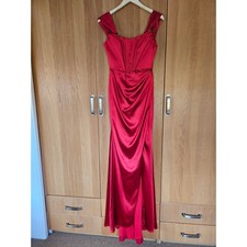 Capture Red Satin Lace Up Bustier Split Front Prom Dress Size 2 UK 6 £150