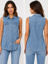 Street One Damen Jeansbluse Ärmellos Hellbla...
