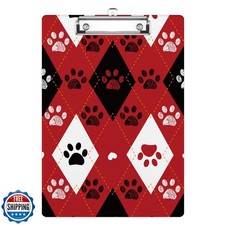 Black and Red Paw Prints Clipboard, Valentine's Plaid Pattern Decorative Clip