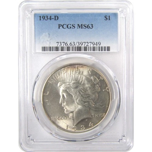 1934 D Peace Dollar MS 63 PCGS Silver Uncirculated $1 Coin SKU:I16714