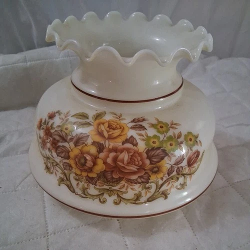 Vintage QUOIZEL Milk Glass Lamp Shade Floral 8.5" Hurricane Gone With The Wind