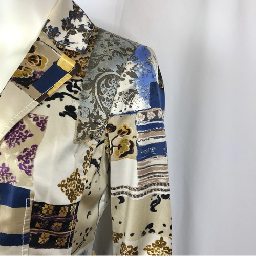 Etro Beige Blue & Black Satin Floral Paisley Blazer Size 6/42 - Picture 3 of 10