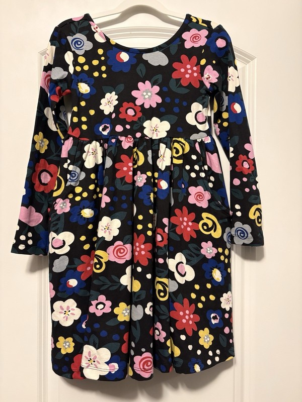 Hanna Andersson girls skater dress 6-7 long sleeve with pockets floral NWOT