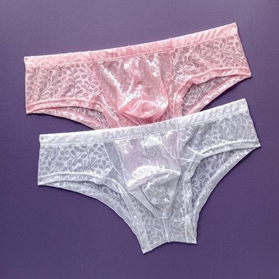 Herren Unterwäsche Slip mit transparentem Jacquard Muster und U konvex Stützbeutel