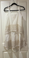 RAGA White Cotton Layered Mini Dress w Eyelet Lace Trimmed Hem sz XS