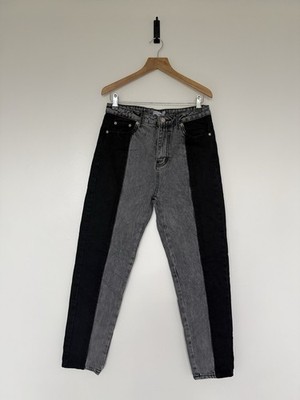 Adika Two Tone Jeans Damen UK 10 Schwarz Grau High Waist NEU Etikett