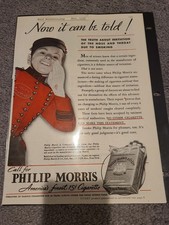 1938 Vintage Philip Morris Cigarette Print Ad Bellboy Bellhop B&W Red 10.75 X 7