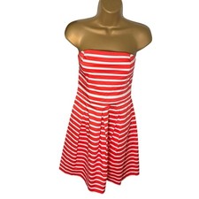 Gap Designed & Crafted Fit & Flare Strapless Mini Dress Coral Stripe 8