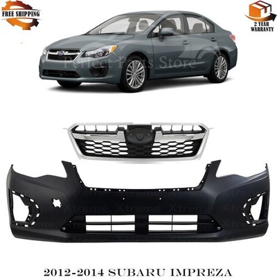 Front Bumper Cover Paintable & Grille Assembly Kit For 2012-2014 Subaru Impreza
