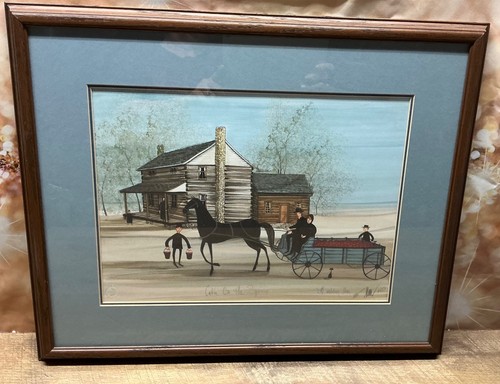 1992 P Buckley Moss Cabin on The Square Print Framed Matted Signed 108/1000