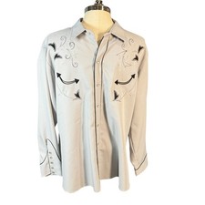 Vintage H Bar C Catalina Western Gray Shirt Embroidered Pearl Snap Ranchwear XL