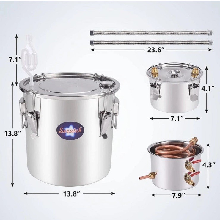 SEEUTEK Alcohol Distiller 8-Gal w/ Leak Proof Lid Thumper Keg Stainless Steel