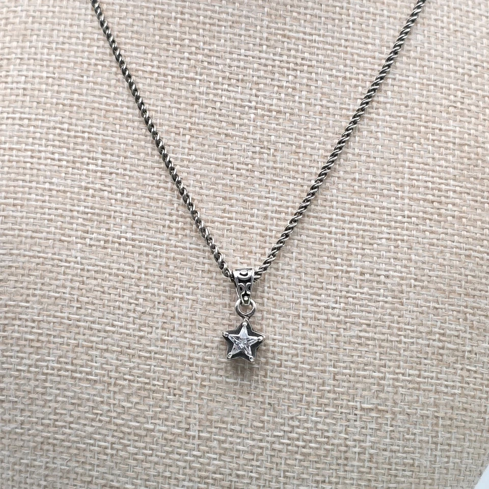 SILPADA Estrella Colgante Collar Facetado Circonita cúbica 925 Plata de Ley Cadena Cuerda Única 16" Foto 3 de 4