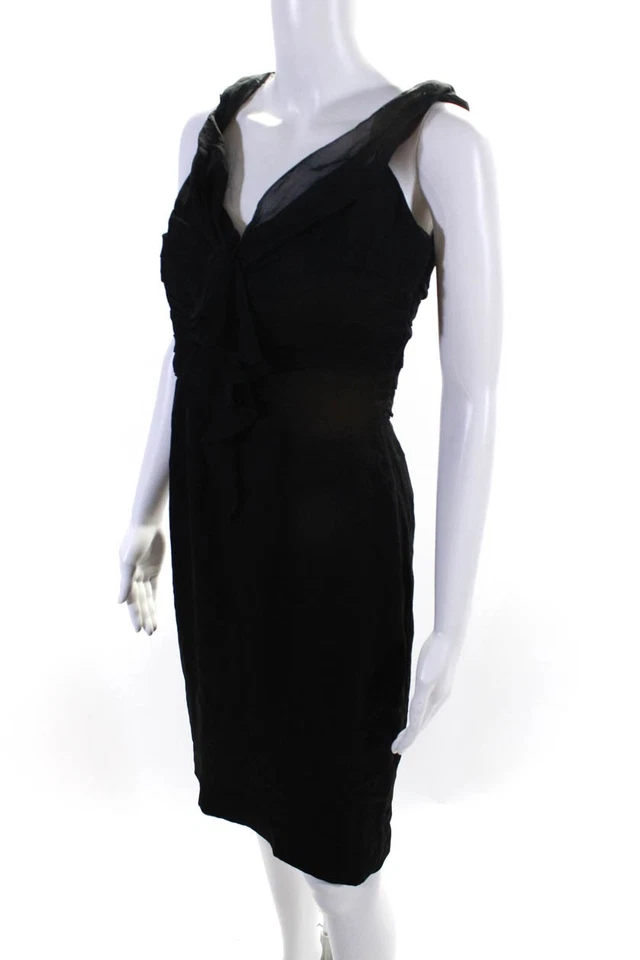 Foley + Corinna Womens Silk Chiffon Ruffled Sheath Dress Black Size S - Image 2 of 4