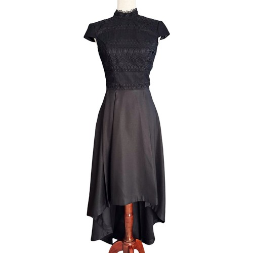 Chi Chi London Black Lace High Neck Hi Lo Prom Evening Dress Sz 2 Witchy Goth - Picture 17 of 17
