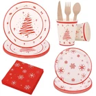 Christmas Party Tableware Set Disposable Plates Cups Napkins Wooden Cutlery UK