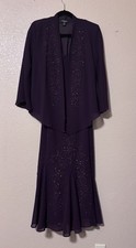 R&M Richards Womens Purple Chiffon Beaded Dress w/ Jacket Petite Sz 12 Wedding
