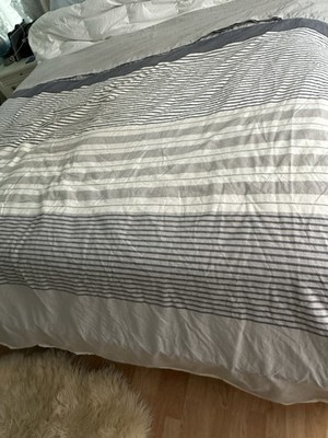 Pottery Barn Teen Harbor Stripe Duvet Set Full Queen Blue Gray White Cotton