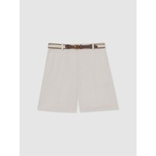 Reiss Women's White Devon Linen Blend Flat Front Bermuda Shorts Size 14 NWOT