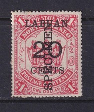 LABUAN, 1895 20 CENTS on $ 1.00 Scarlet, SPECIMEN, lhm.