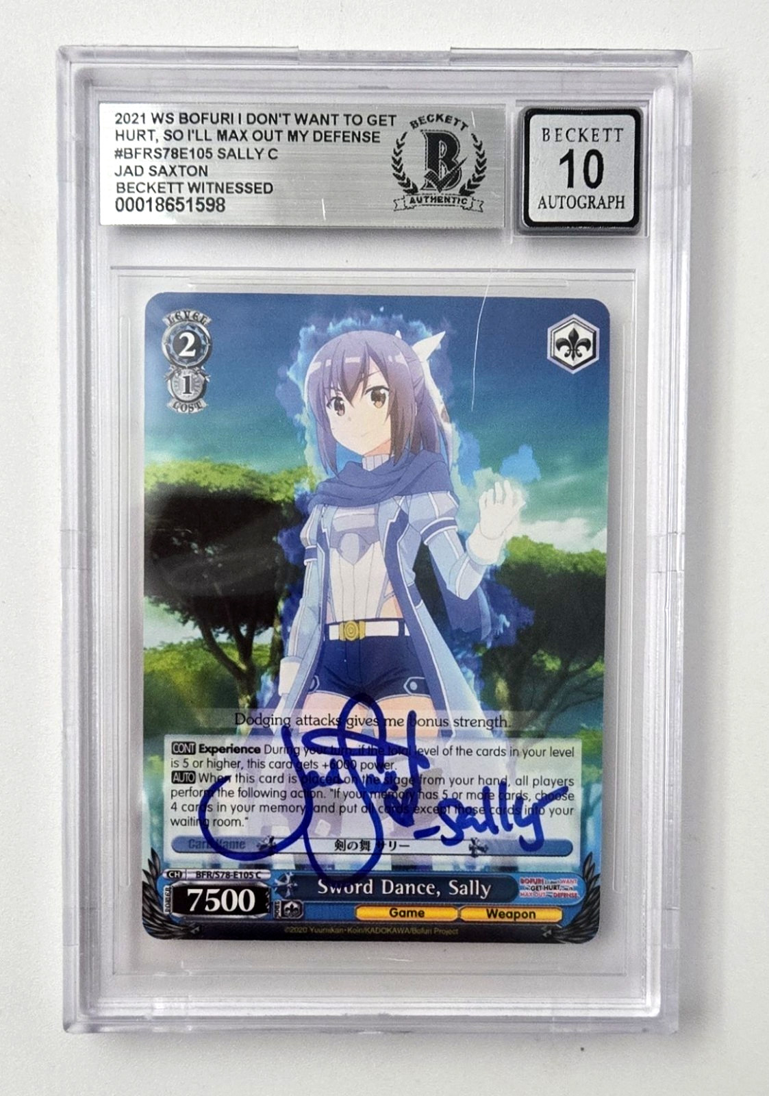 Bofuri Signed Card Jad Saxton Sally I Dont Want Slab Beckett 10 Weiss Schwarz 98