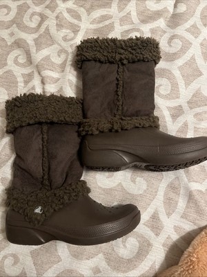 CROCS NADIA Faux Fur Lined Brown Boot Womens Size 6 WEAR 3 WAYS!