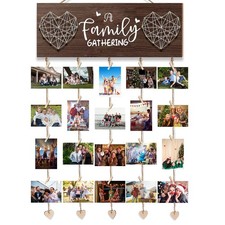 Rustic Wooden Hanging Photo Display with Clips - Family Collage Wall Decor