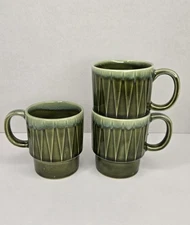Vintage Green Stackable Coffee Cups Mid Century Made In Japan 3 Cups MCM