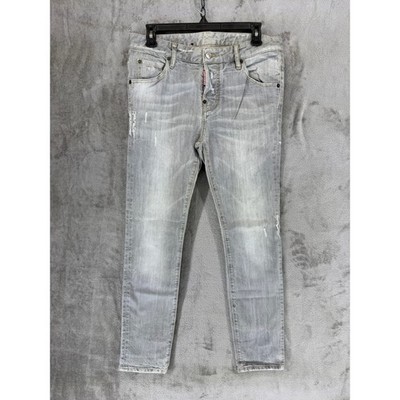 Dsquared2 Mens 42 Gray Distressed Button Fly Slim Jeans Made in Italy S72LA0435