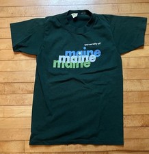Vintage Velva Sheen Green Umaine S Tee Shirt Made In USA 50/50 Blend